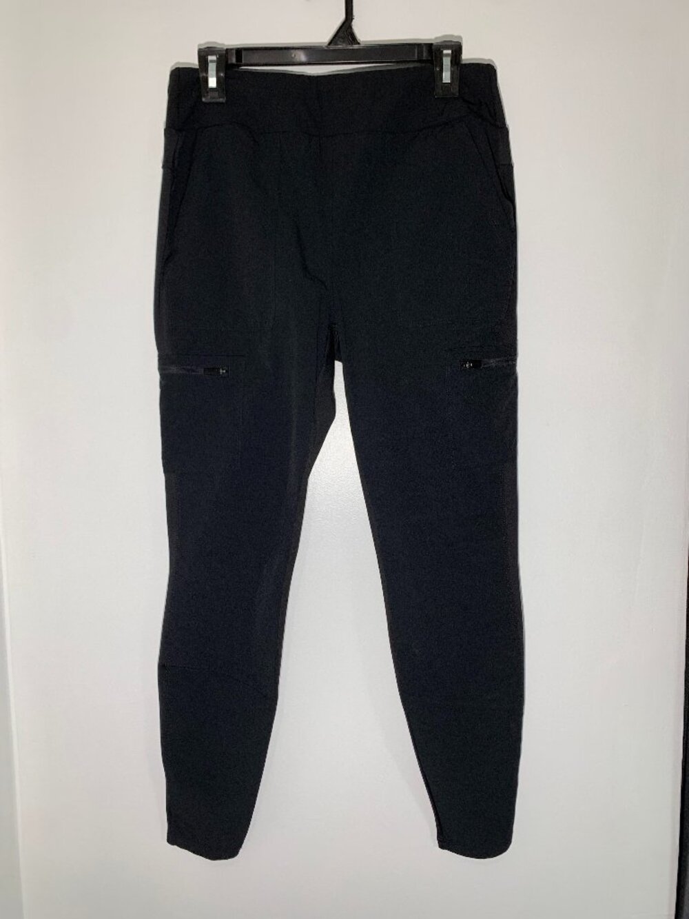 Athletic Works Womens Medium Activewear Cargo Joggers Leggings Black Zip Pocket